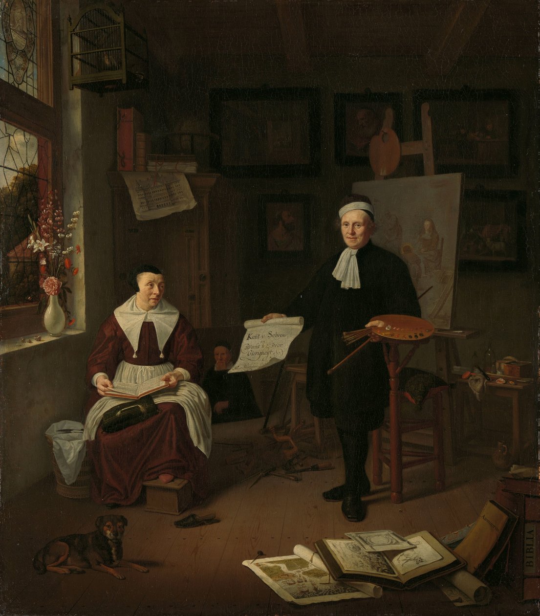 Üçüncü eşi Elisabeth van der Mersche ile Michiel Comans (1614-1687), hattat, etcher, ressam ve okul müdürü portresi by Michiel van Musscher