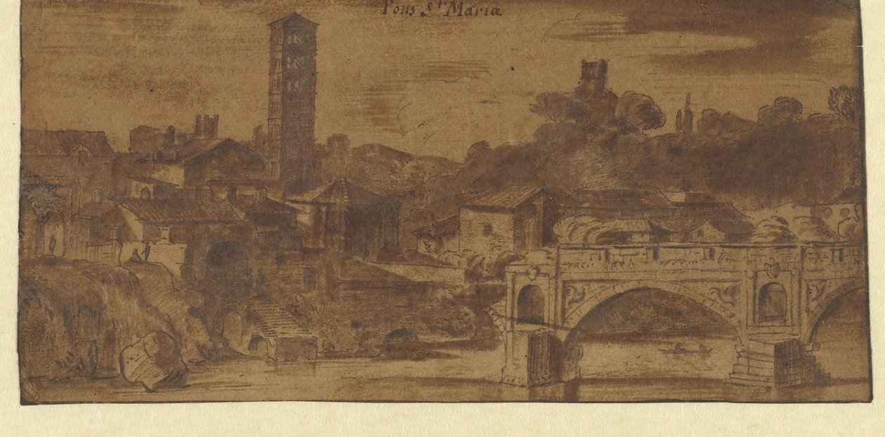 Cosmedin'deki S. Maria'nın, Vesta Tapınağı'nın ve Roma'daki Ponte S. Maria'nın görünümü by Michiel van Overbeek