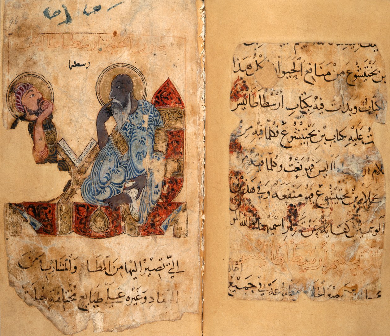Veya. 2784, ff.95v-96, Bilge Aristoteles ve bir öğrenci (parşömen) by Middle Eastern School