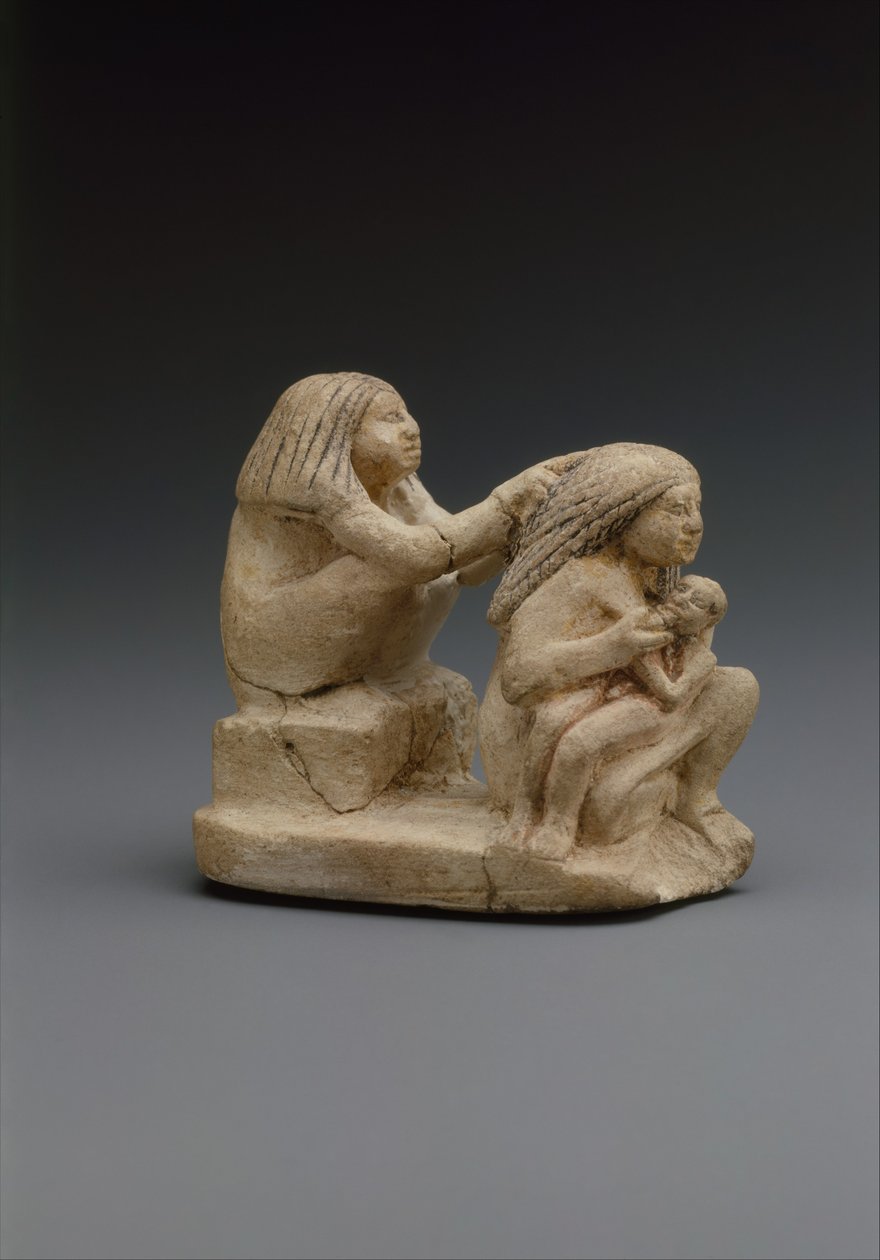 İki kadın ve bir çocuktan oluşan grup, MÖ 1981–1500 (Kireçtaşı, boya) by Middle Kingdom Egyptian