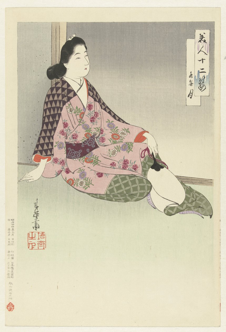 altıncı ay Minazuki (nesne üzerindeki başlık) On İki Güzeller (dizi adı) Bijin junishi (nesne üzerinde dizi başlığı) by Migita Toshihide
