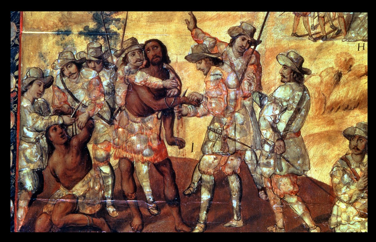 Conquistadors'un Detayı Xicotencatl'ın İki Casusunun Ellerini Kesiyor by Miguel Gonzalez
