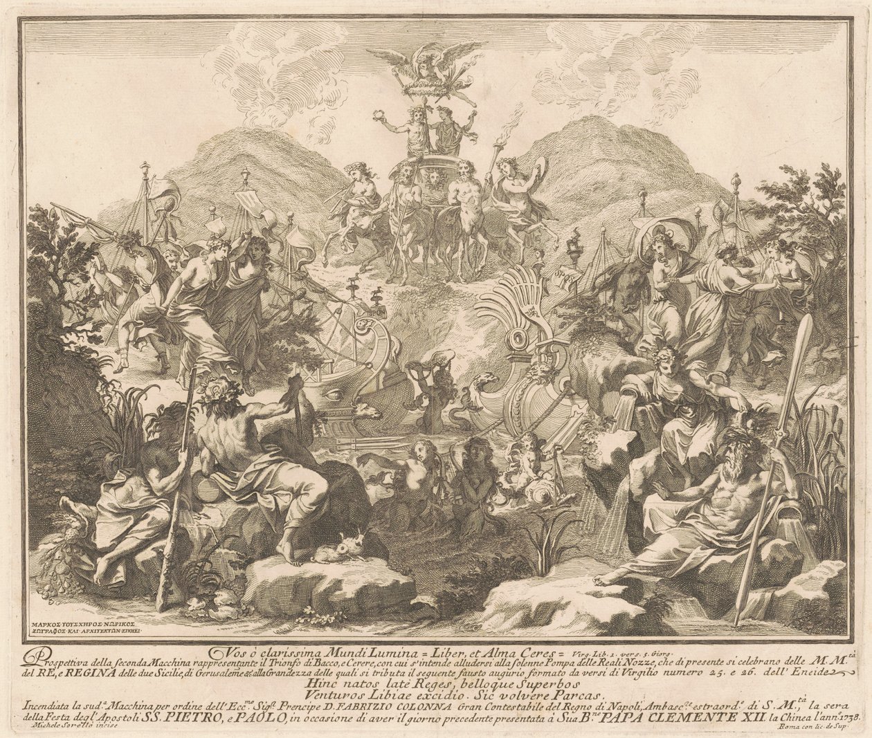 1738 Chinea için Seconda Macchina: Bacchus ve Ceres Zaferi by Miguel de Sorellò, after Carl Marcus Tuscher