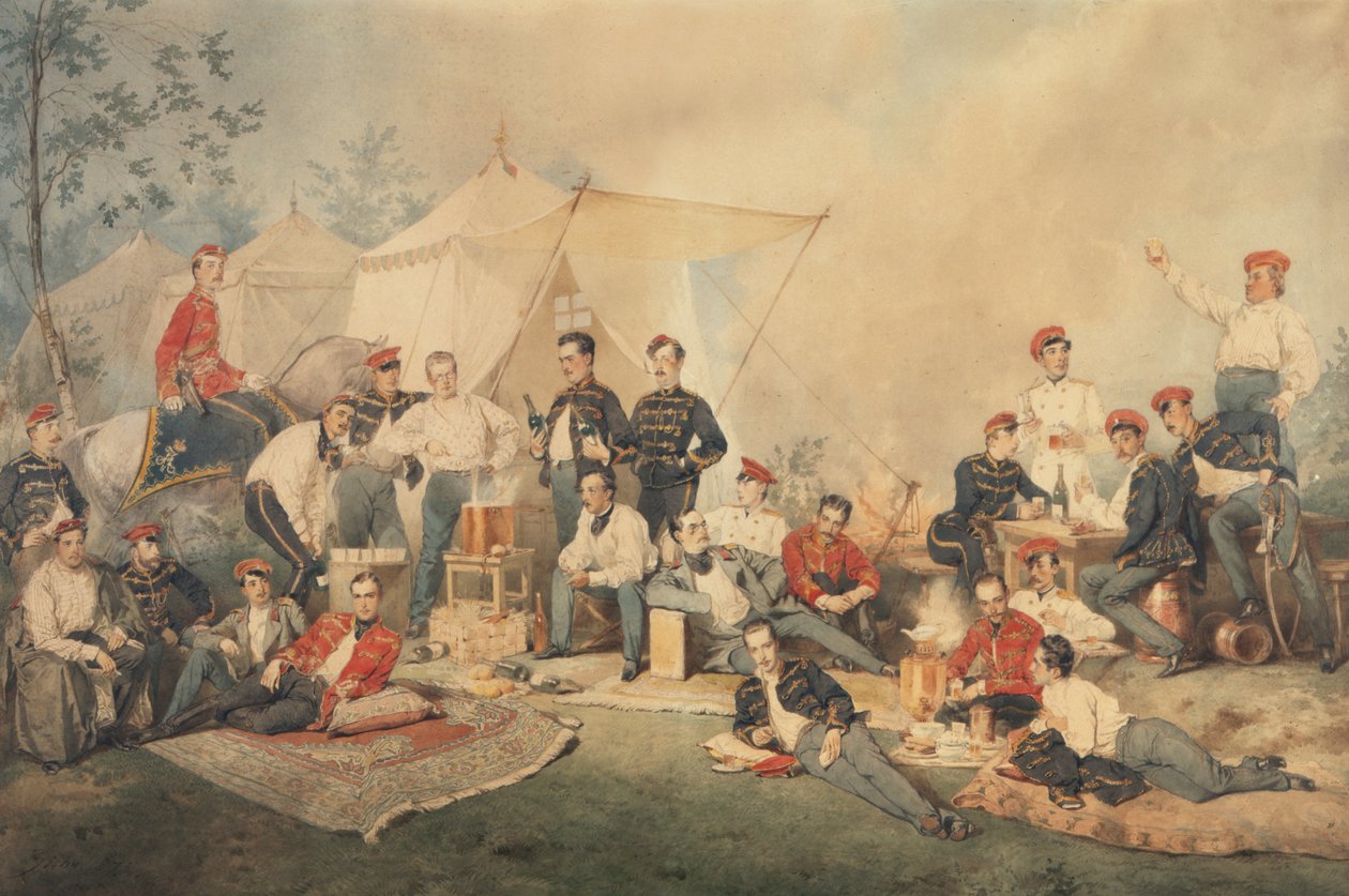 Hussars Carouse, 1873 (kağıt üzerinde wc) by Mihaly von Zichy