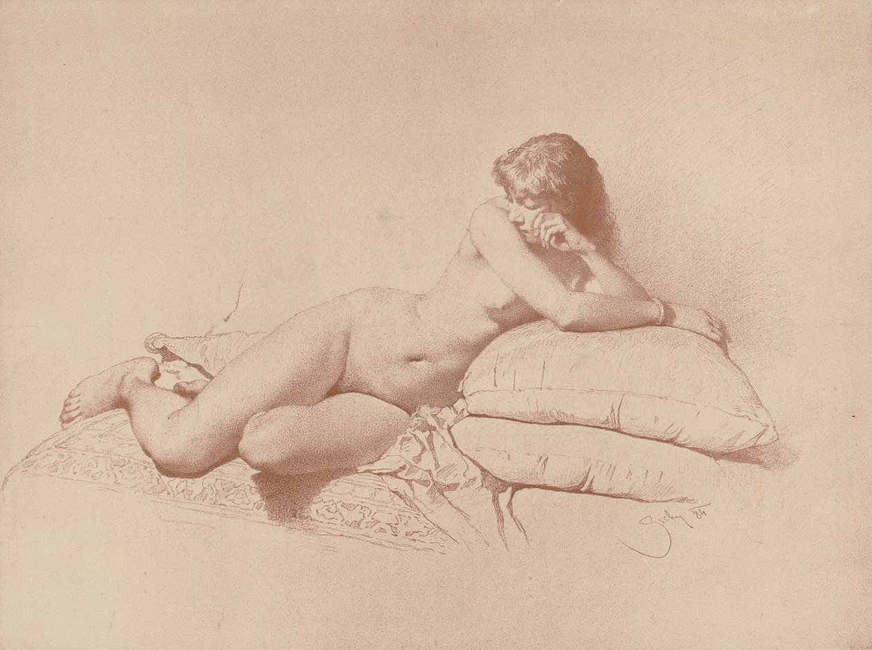 Çıplak Yatan Bir Kadının Çalışması, 1885 by Mihaly von Zichy