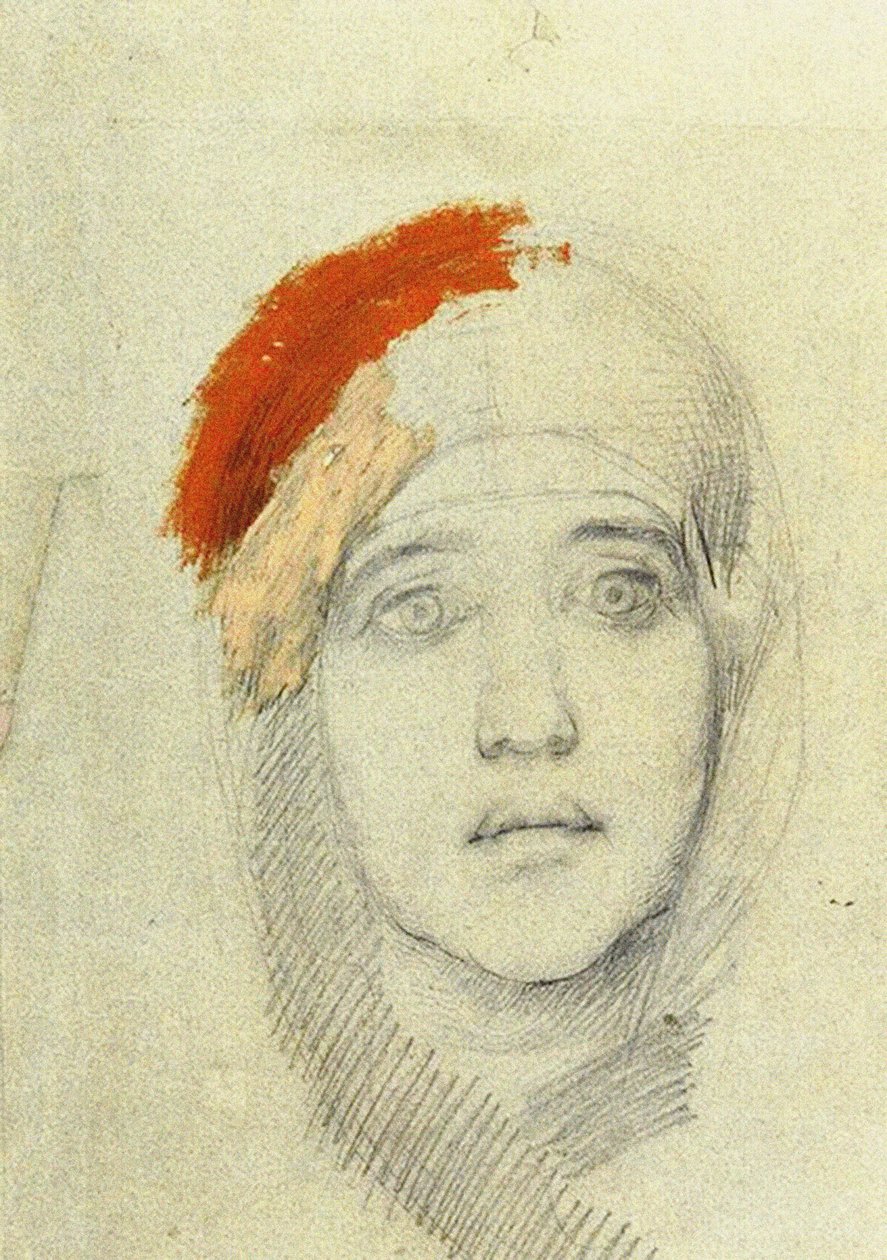 Bakire için Çalışma, 1884 (kağıt üzerinde kalem ve guaj) by Mikhail Aleksandrovich Vrubel