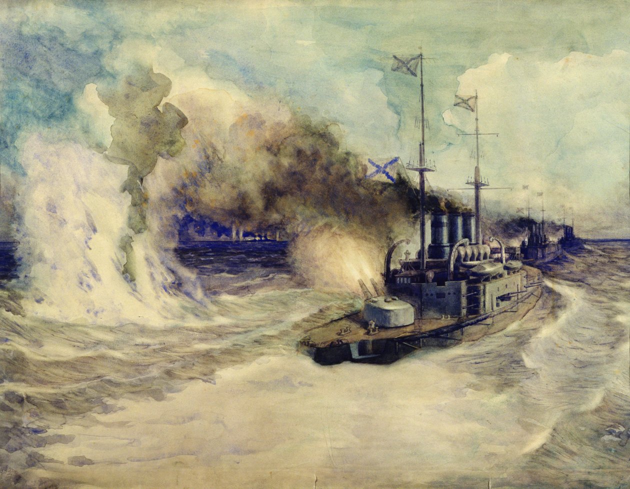 Karadeniz Filosu ile zırhlı kruvazör Goeben arasındaki 5 Kasım 1914, 1940 muharebesi. by Mikhail Mikhailovich Semyonov