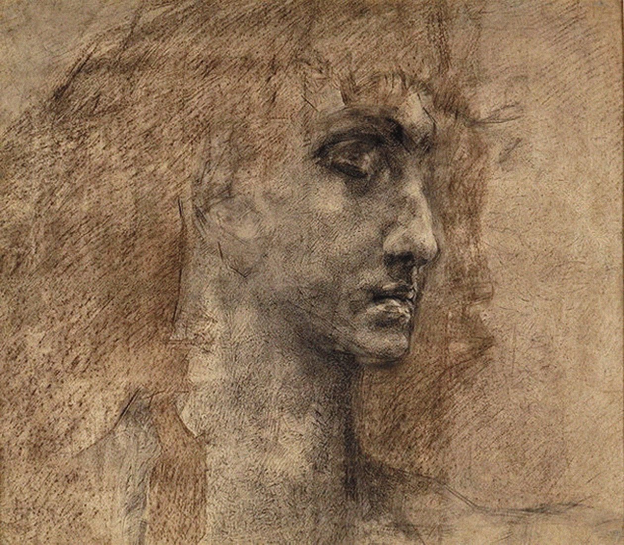 Head of an Angel, 1887 (charcoal und red crayon on paper) by Mikhail Aleksandrovich Vrubel