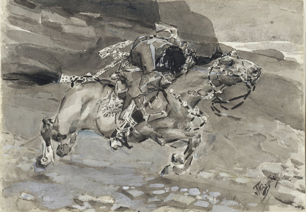 Atlı. Mihail Lermontov, 1890-1891 tarafından yazılan Şeytan şiirine örnek by Mikhail Aleksandrovich Vrubel