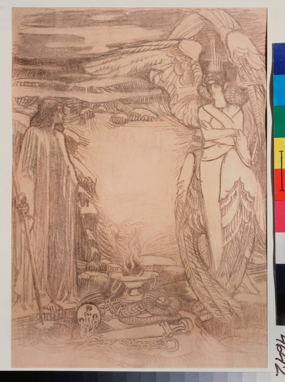 Resim dökmek le poete Prophete de Alexandre Pouchkine (1799-1837) (Puşkin tarafından yazılan Peygamber şiiri için çizim) - Mikhail Alexandrovich Vrubel (Vrubel) (1856-1910), kağıt üzerinde iyimser bir çizim by Mikhail Aleksandrovich Vrubel