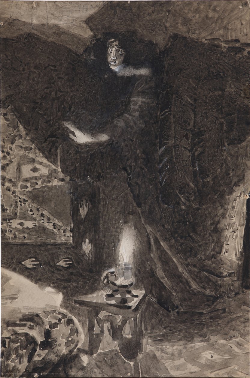 Mihail Lermontov, 1890-1900 tarafından yazılan Şeytan şiirine örnek by Mikhail Aleksandrovich Vrubel