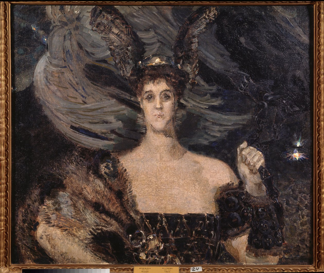 Valkyrie, Sanatçının Portresi ve Patron Kontes Maria Tenisheva (Valkyrie, Sanatçının Portresi ve Patron Kontes Maria Tenisheva) - Mikhail Alexandrovich Vrubel (Vroubel) (1856-1910) tarafından yapılan boyama, kumaş üzerine yağlı boya by Mikhail Aleksandrovich Vrubel
