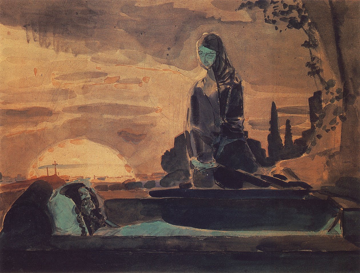 Lamentation I, 1887 (kalem, tuvalet ve kağıt üzerine badana) by Mikhail Aleksandrovich Vrubel