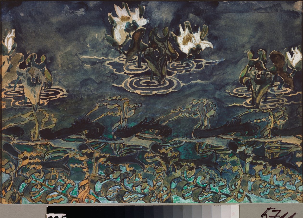 Nenuphars (nympheas) (Nilüferler) - Mikhail Alexandrovich Vrubel (Vrubel) (1856-1910), kağıt üzerine suluboya ve guaj, Rus sanatı 19.-20. yüzyıl, art nouveau - Devlet Müzesi Abramtsevo Estate, Moskova by Mikhail Aleksandrovich Vrubel