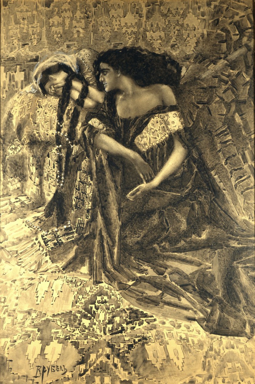 Tamara ve Şeytan. Mihail Lermontov, 1890-1891 tarafından yazılan Şeytan şiirine örnek by Mikhail Aleksandrovich Vrubel