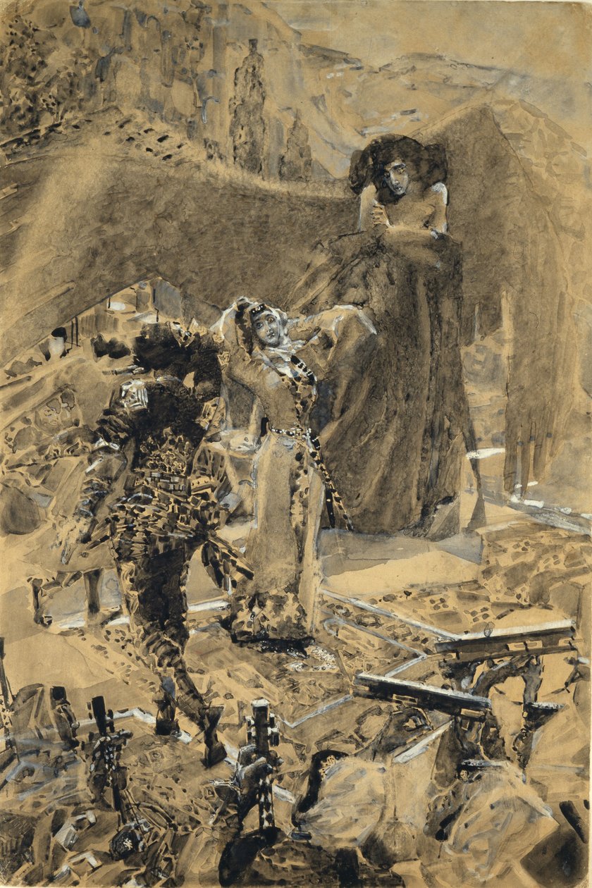 Tamaras Dansı. Mihail Lermontov, 1890-1891 tarafından yazılan Şeytan şiirine örnek by Mikhail Aleksandrovich Vrubel