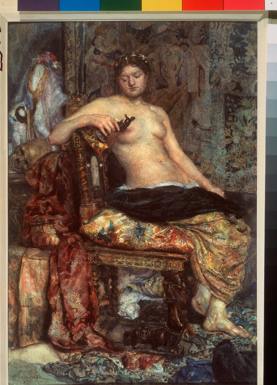 Rönesans Mobilyasında Bir Model - Mikhail Alexandrovich Vrubel (Vrubel) (1856-1910), kağıt üzerine suluboya çalışması by Mikhail Aleksandrovich Vrubel