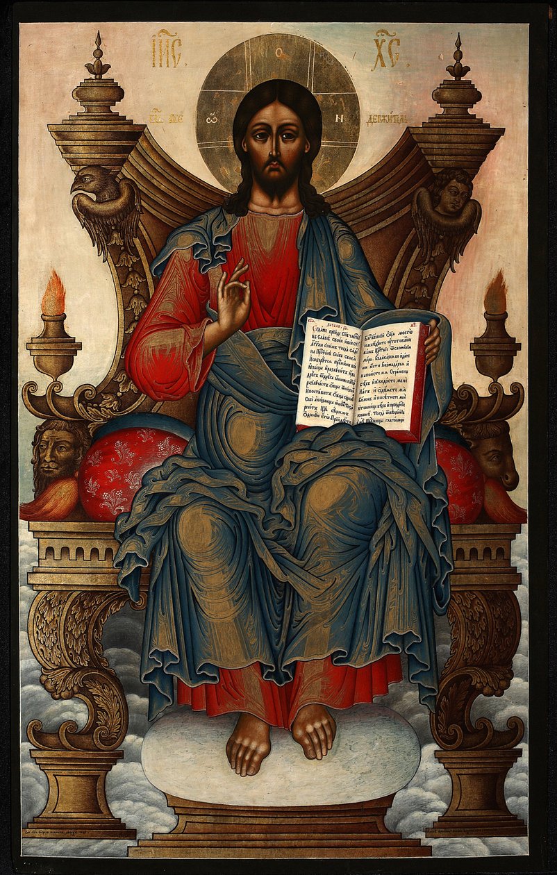 Enthroned Kurtarıcı - Soplyakov, Mikhail Alexeyevich (1722-1799) - 1762 - Panelde Tempera - 92,5x60 - Özel Koleksiyon by Mikhail Alexeyevich Soplyakov
