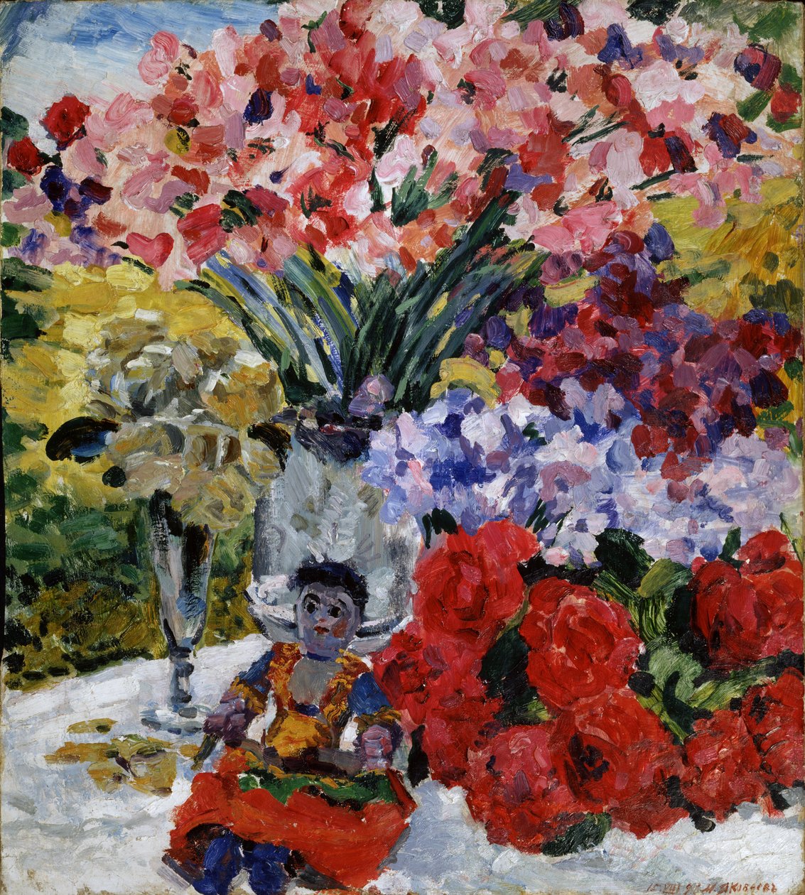 Çiçekler ve oyuncak bebek, 1916 by Mikhail Nikolayevich Yakovlev