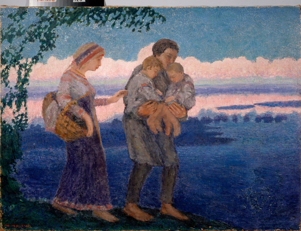 Eve Dönüş Akşamı - Mikhail Nikolayevich Yakovlev (1880-1942), tuval üzerine yağlı boya by Mikhail Nikolayevich Yakovlev