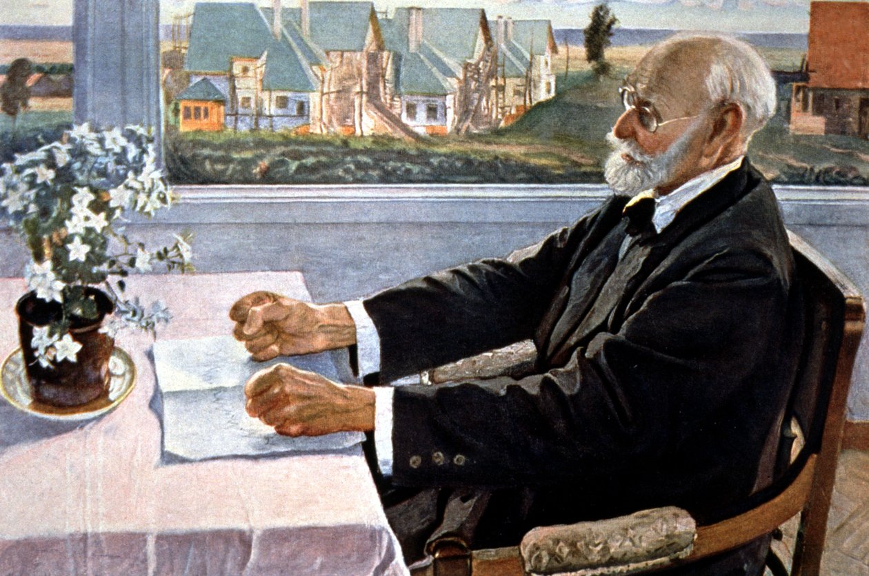 Ivan Pavlov, Saint Petersburg yakınlarındaki evinde by Mikhail Vasilievich Nesterov