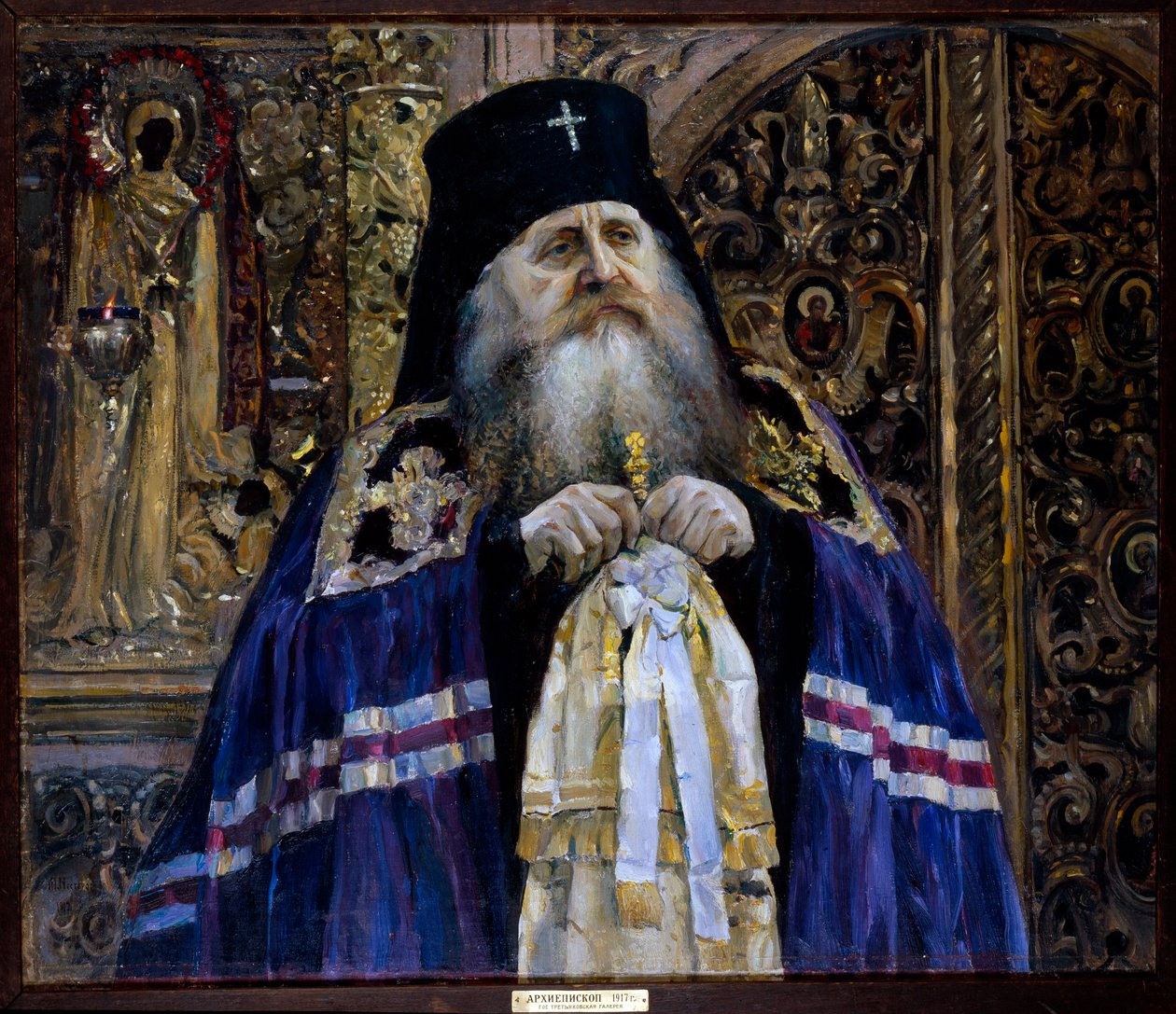 Antonius'un Portresi, Kiev Büyükşehir ve Galiçya (1863-1936) (Kiev ve Galiçya Büyükşehir Antony'nin Portresi) - Tuval üzerine yağlı boya, Mikhail Vasilyevich Nesterov (1862-1942) by Mikhail Vasilievich Nesterov