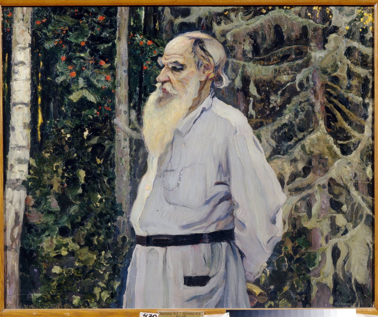 Yazar Leon N. Tolstoy'un Portresi (1828-1910) (Yazar Leo N. Tolstoy'un Portresi). Resim, Mikhail Vasilyevich Nesterov (1862-1942), tuval üzerine yağlı boya by Mikhail Vasilievich Nesterov