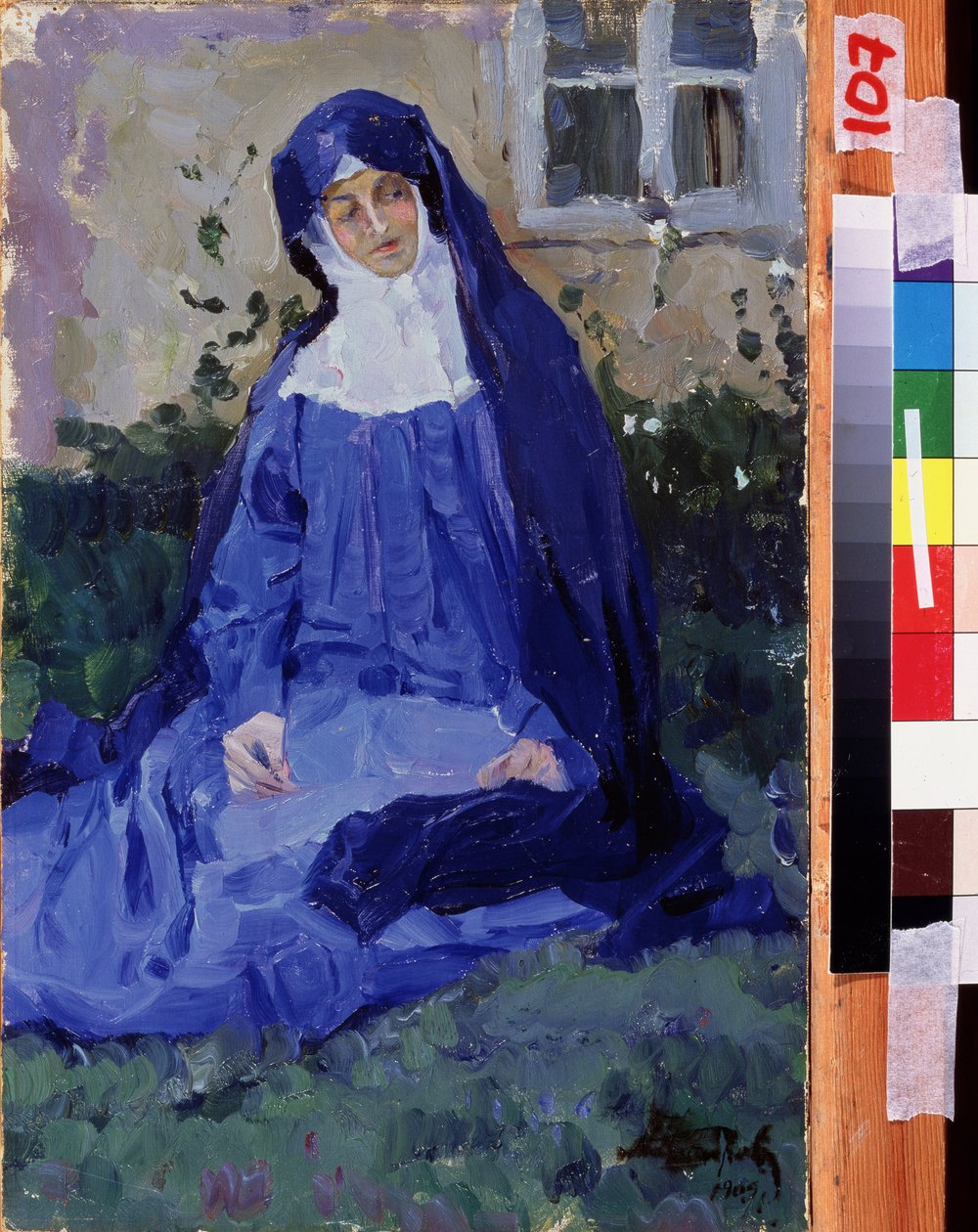 Bir rahibe (Bir Rahibe). Mihail Vasilyevich Nesterov (1862-1942), karton üzerine yağlı boya çalışması by Mikhail Vasilievich Nesterov