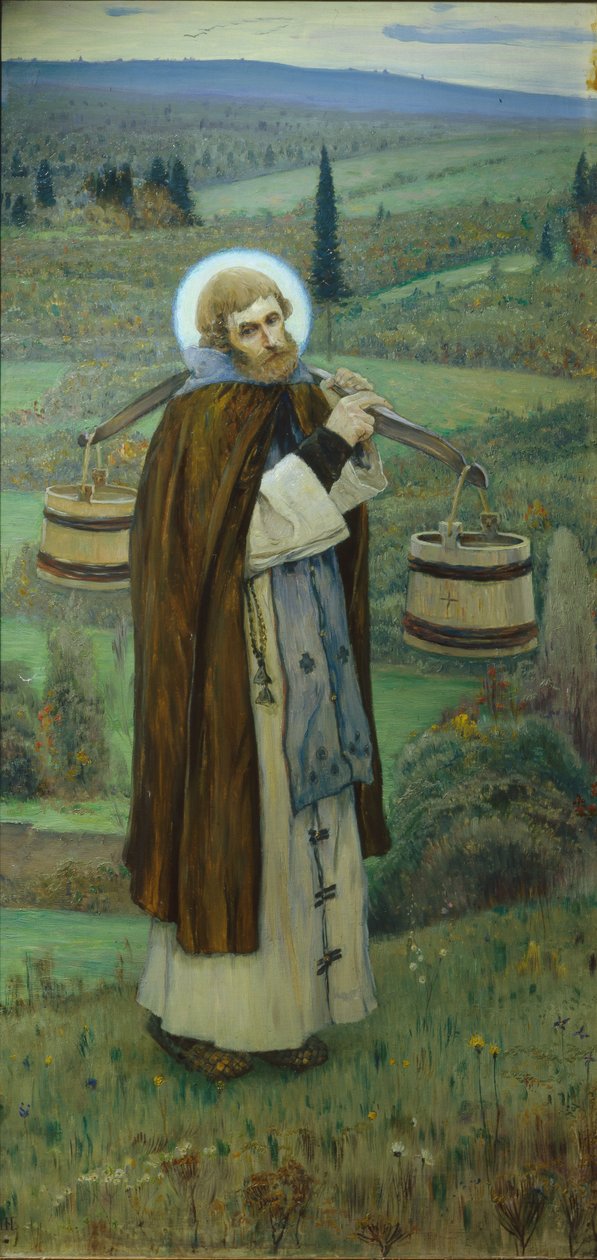 Aziz Sergius Üç Parçalı İşçiler, Sol kısım, 1896 by Mikhail Vasilievich Nesterov