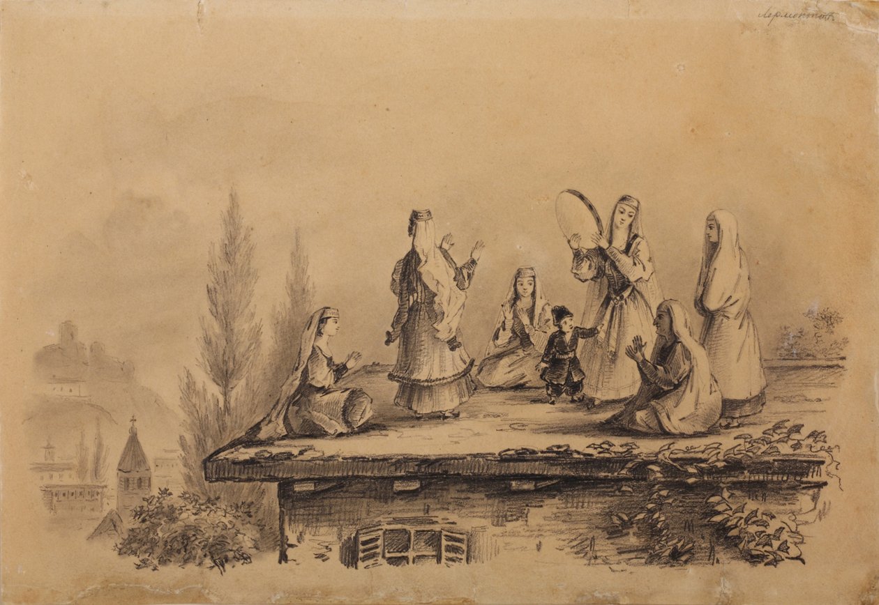 Çatıdaki Gürcü kadınlar Lezghinka, 1837 by Mikhail Yuryevich Lermontov