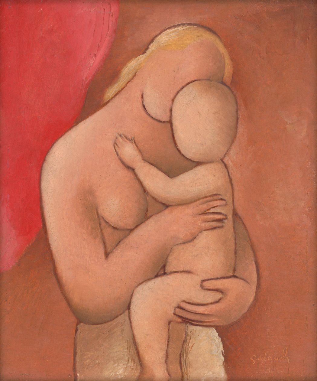 Anne ve bebek, c.1934 (kontrplak üzerine yağlı boya) by Mikulas Galanda