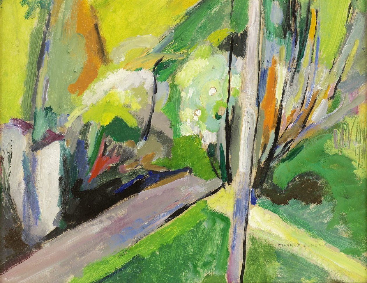 Ülke yolu, c.1935 (panel üzerine serilmiş kağıt üzerine yağlı boya) by Mildred Bendall