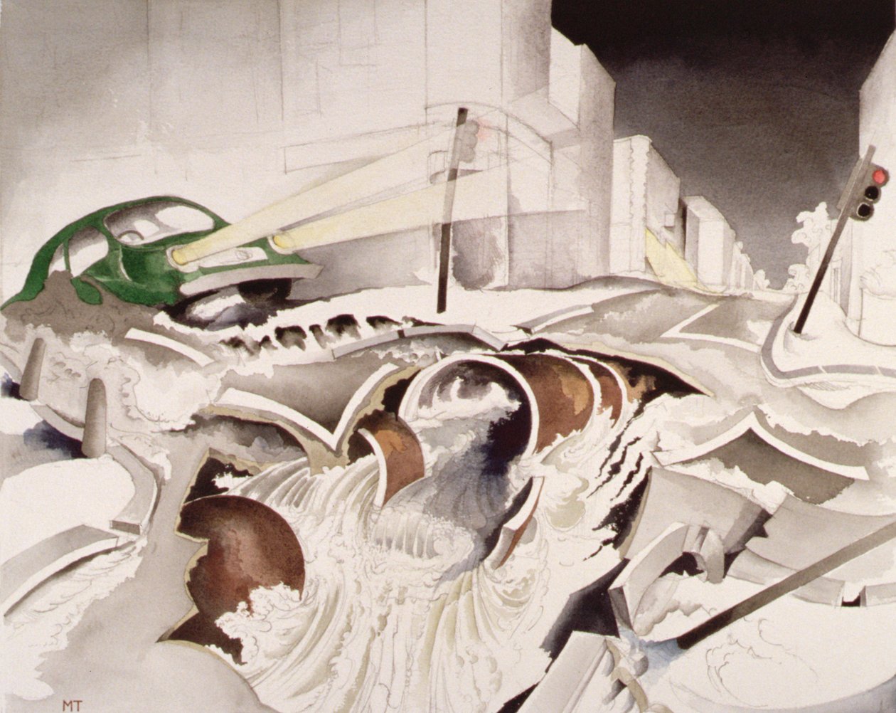 Fleet River Chetwynd Road'da Kaçış Çalışıyor, 1998 (kağıt üzerinde wc) by Miles Contemporary Artist Thistlethwaite
