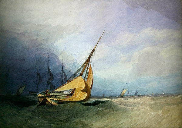 Teknelerle Deniz Manzarası (kağıt üzerine sulu boya) by Miles Edmund Cotman
