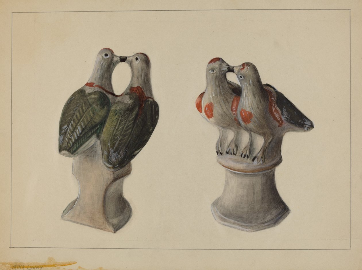 Chalkware Muhabbet Kuşları, c.1937 (suluboya) by Mina Lowry