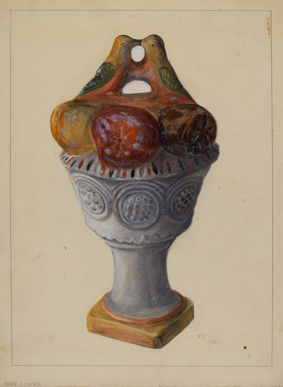Meyve ve Kuşlu Tebeşir Urn by Mina Lowry