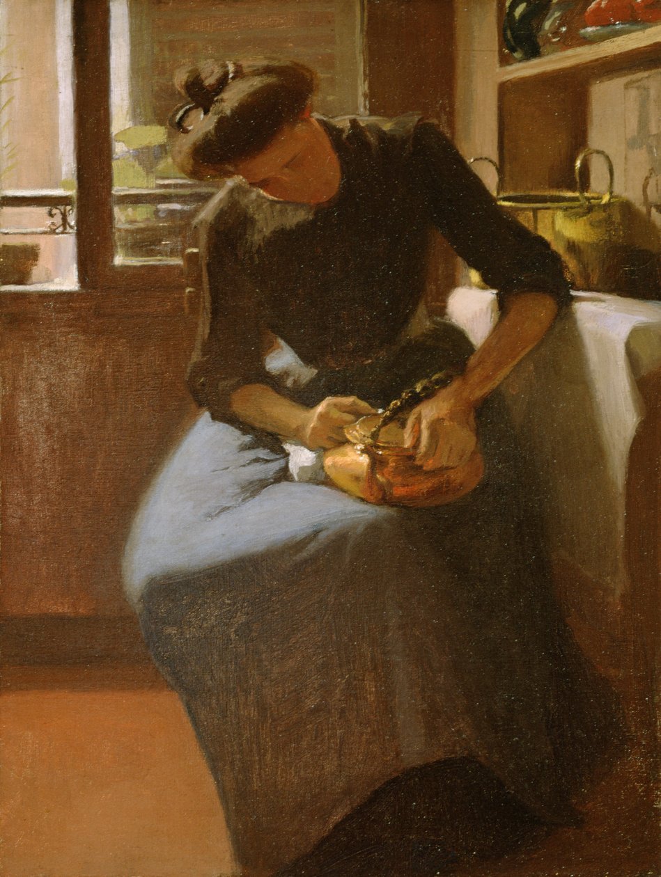 Su ısıtıcısını cilalayan kadın, 1912 dolayları (tuval üzerine yağlı boya) by Minerva Josephine Chapman