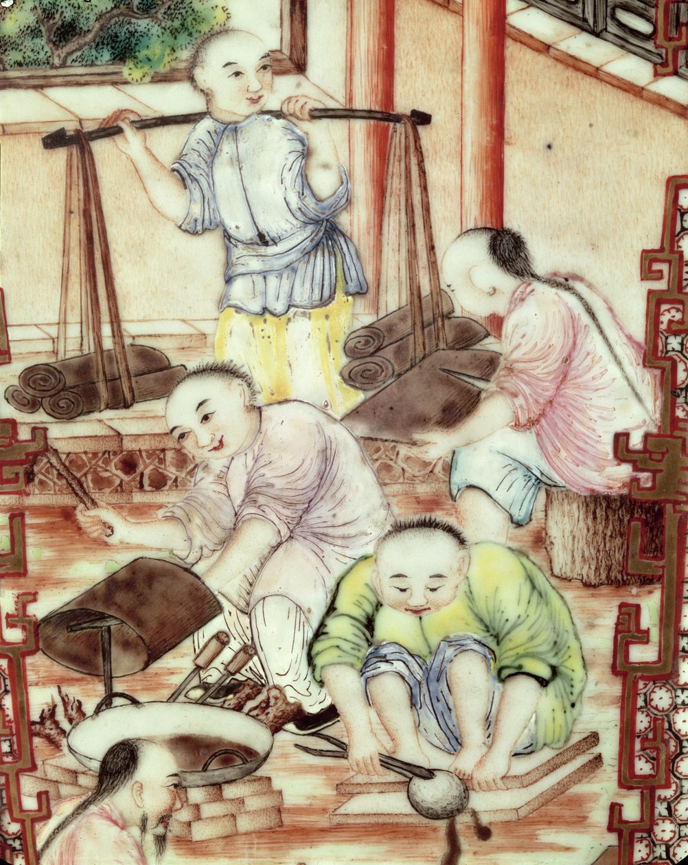Zanaatkarları betimleyen bir vazodan detay by Ming Dynasty Chinese School