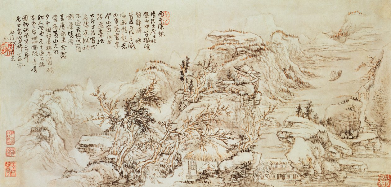 331 Dağ manzarası ekleyin, muhtemelen 17. yüzyıl (kağıt üzerine mürekkep) by Ming Dynasty Chinese School