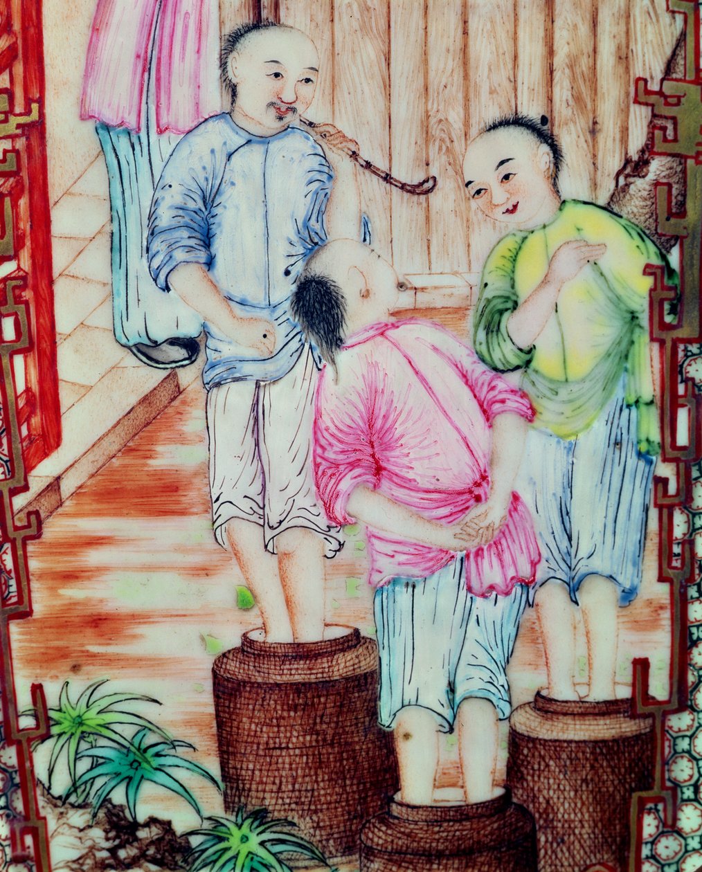 Çay paketleyen erkekleri gösteren bir vazodan detay by Ming Dynasty Chinese School