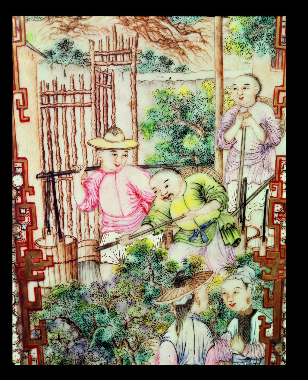 Çay bitkilerini sulayan erkeklerin olduğu bir vazonun detayı by Ming Dynasty Chinese School