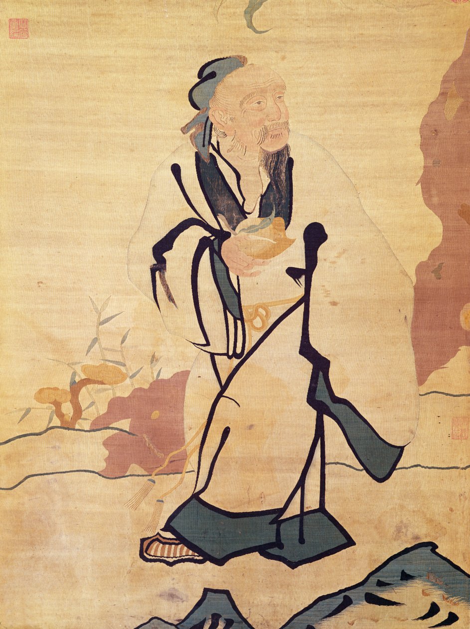 Şeftali (ipek) tutan bir ölümsüzün detayı by Ming Dynasty Chinese School