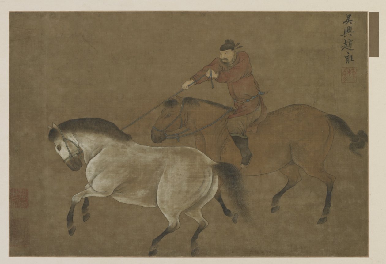Bir atı kementleyen bir binici by Ming Dynasty Chinese School