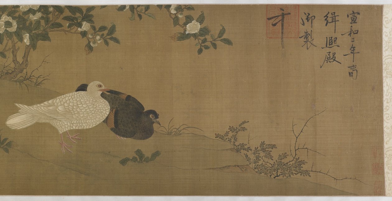 Camelias, güvercinler ve ötücü kuşlar by Ming Dynasty Chinese School