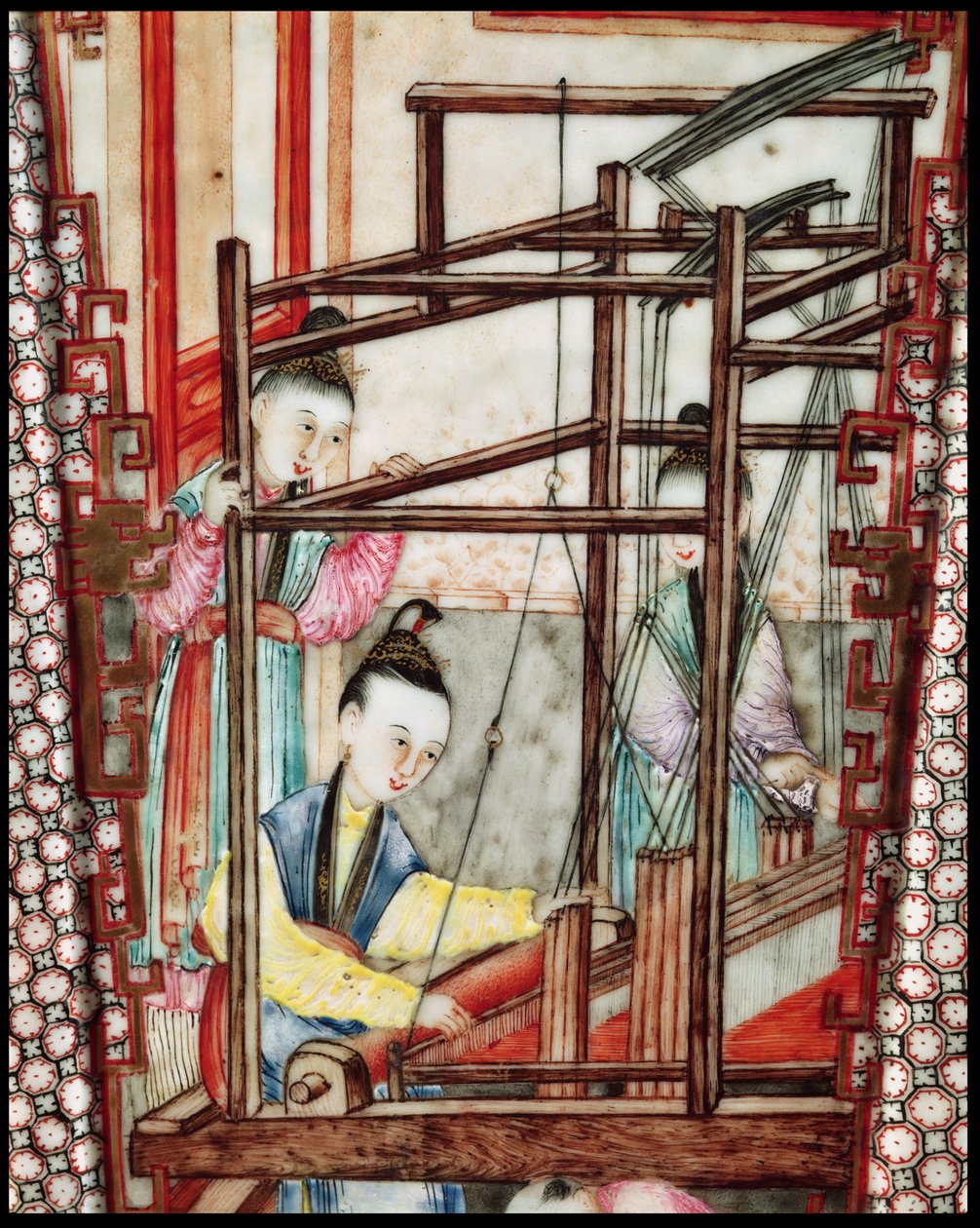 İpek dokumayı gösteren bir vazodan detay (seramik) by Ming Dynasty Chinese School