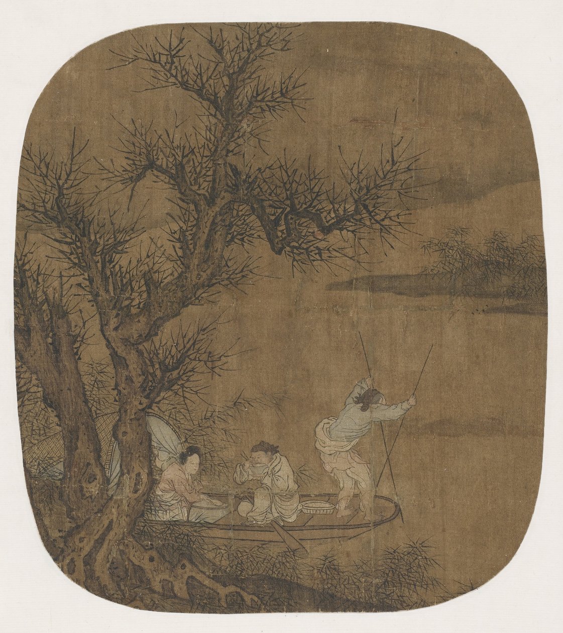 Teknede yemek keyfi, 16-17. yüzyıl (ipek üzerine mürekkep ve renk) by Ming Dynasty Chinese School