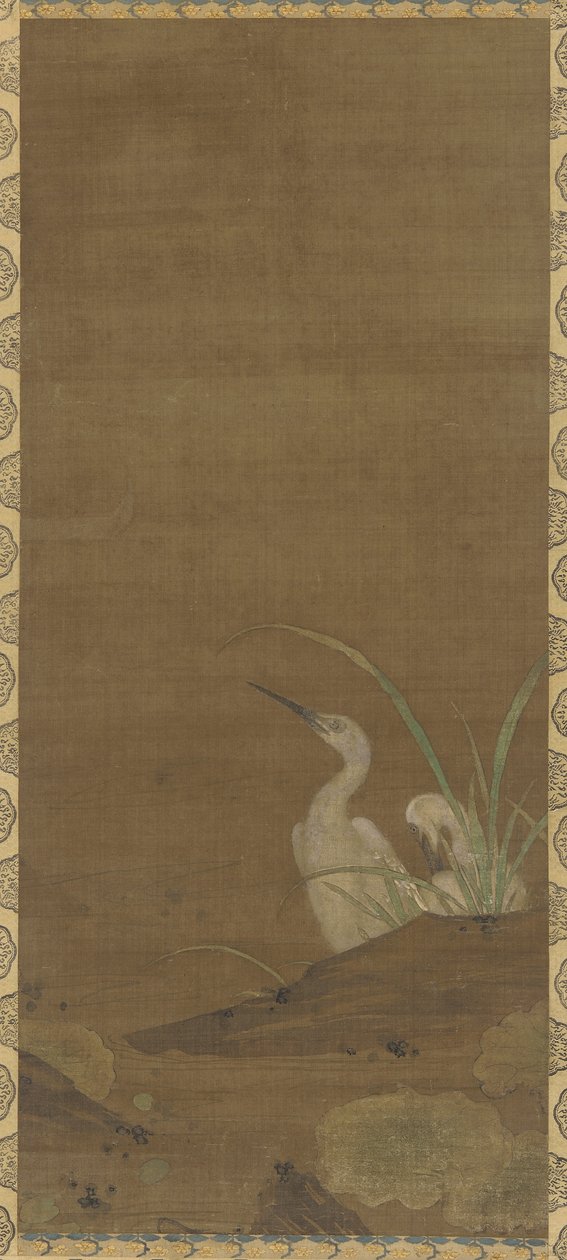 Balıkçıllar ve Su Bitkileri (ipek üzerine mürekkep ve renk) by Ming Dynasty Chinese School