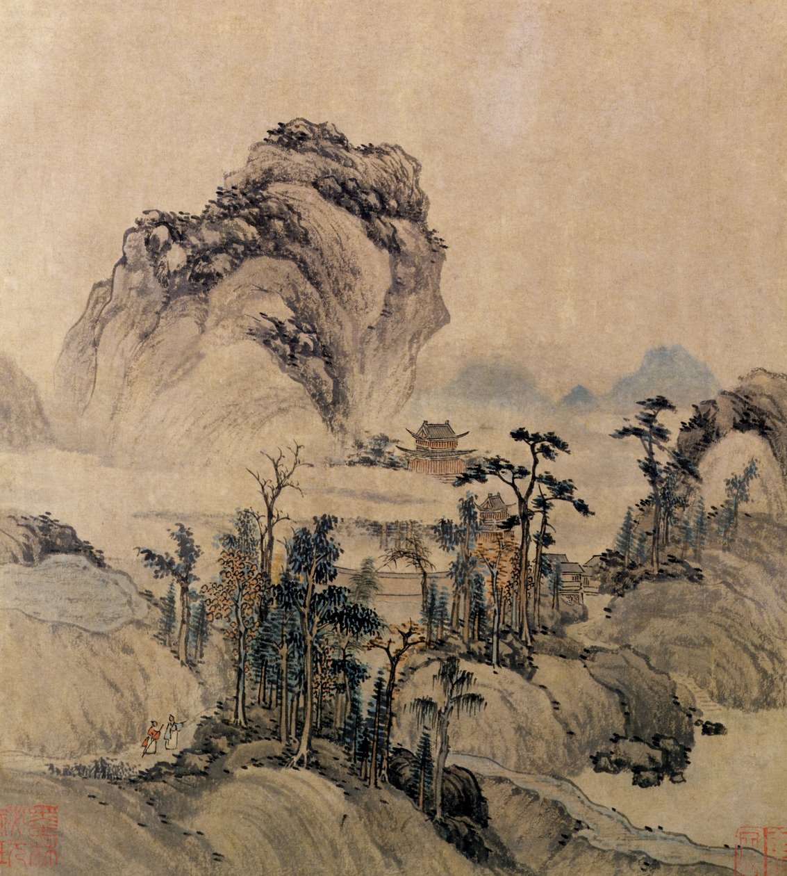 Dağ manzarası (kağıt üzerinde mürekkep, yıkama ve renk) by Ming Dynasty Chinese School