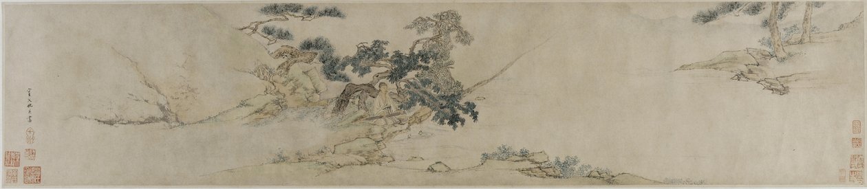 Bir çam ağacının altında kanun çalmak, 16. yüzyılın sonu ile 17. yüzyılın başları (kağıt üzerinde mürekkep ve renk) by Ming Dynasty Chinese School