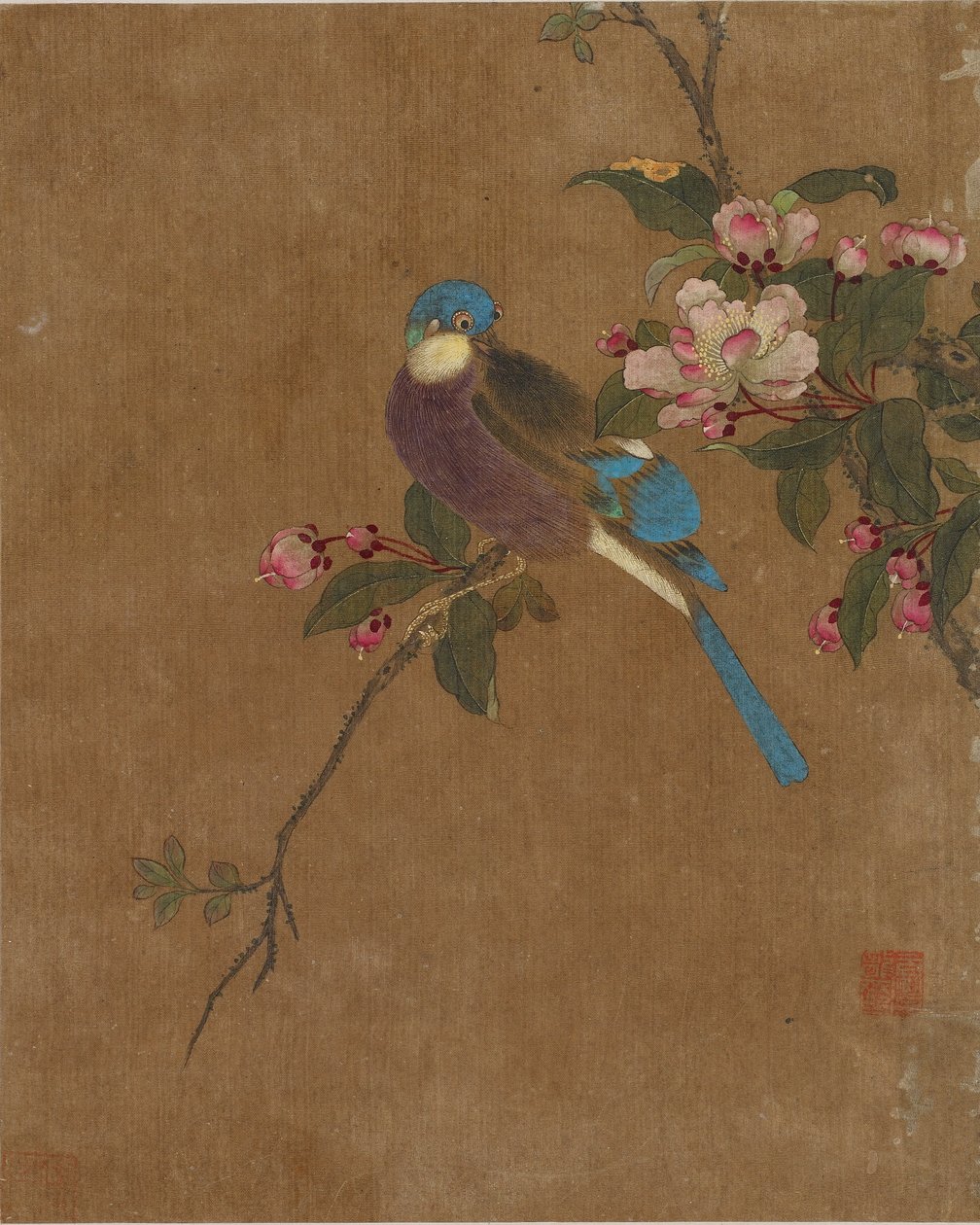 On adet kuş ve çiçek resmi (ipek üzerine renkli) by Ming Dynasty Chinese School
